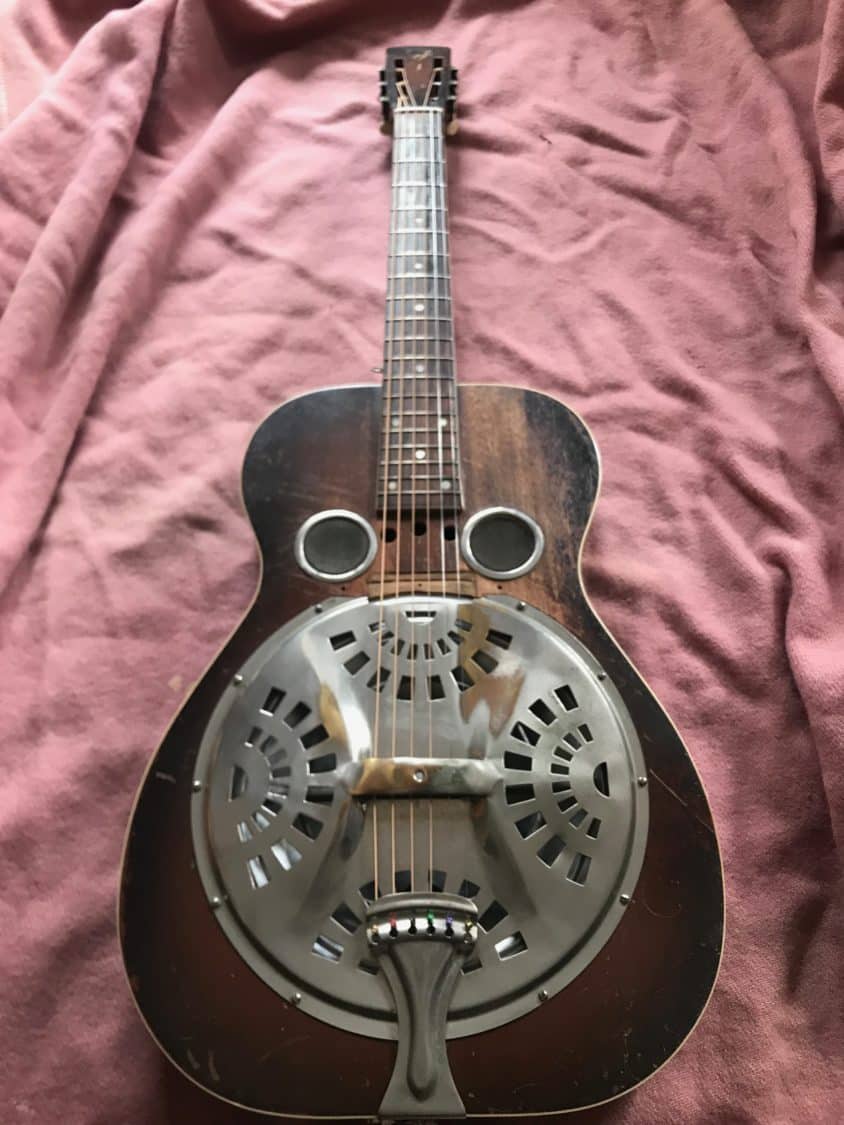 Plywood guitar 1929 Dobro showing plywood top Brad the Painter