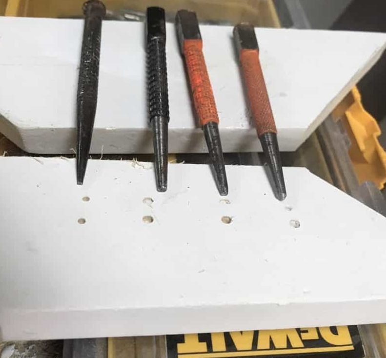 Stanley nail set from the old days shows holes they make